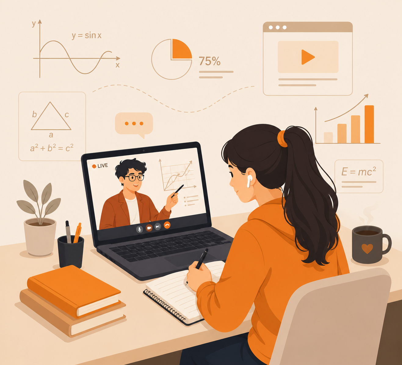 Student studying comfortably on a laptop at home